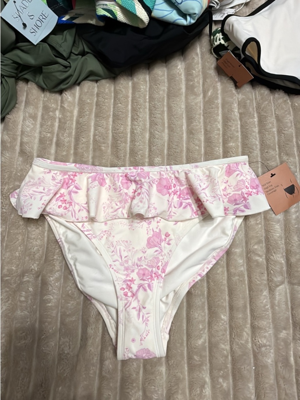 Shade & Shore Pink Floral Ruffle Bikini Bottoms